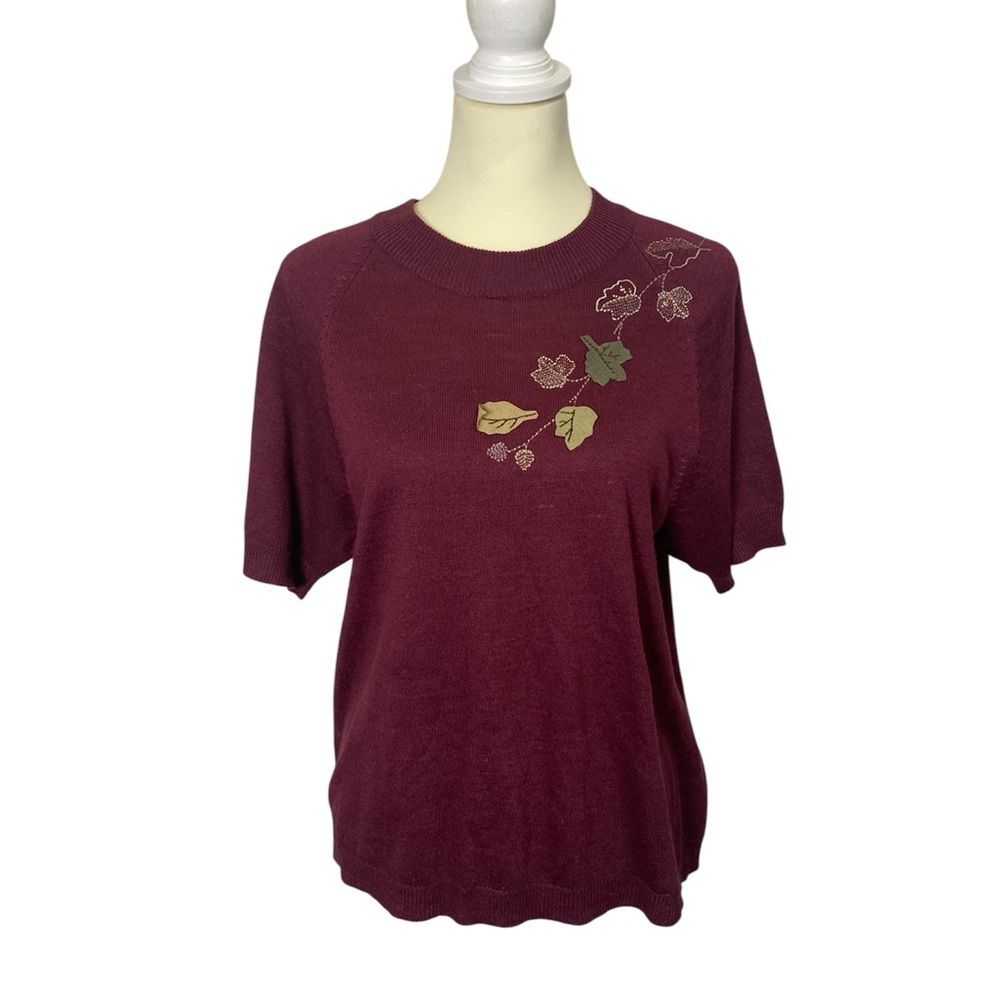 Teddi Petite Burgundy Knit Top Floral Embellished Petite Large Gilmore Girls